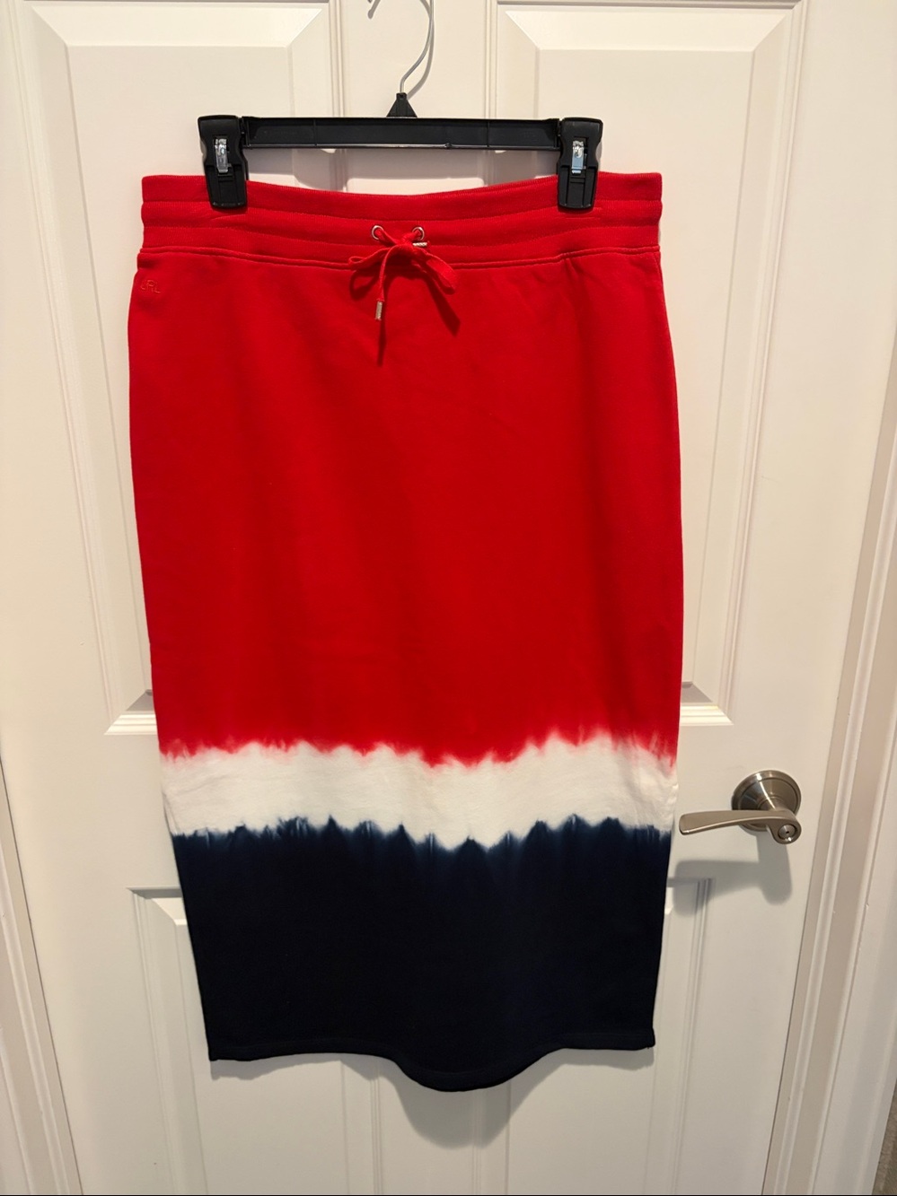 Lauren Ralph Lauren Red, White & Navy Tie-Dye Midi Skirt